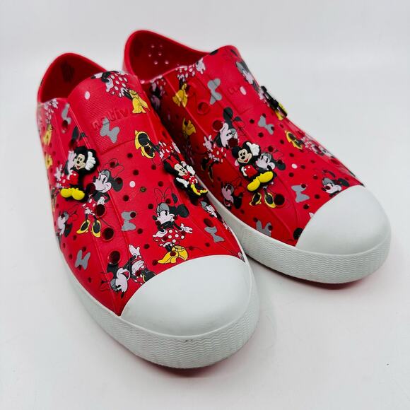 Native Disney Unisex Slip On Shoe Red Minnie Mouse w/Mickey & Minnie Charms W10 - Picture 1 of 11